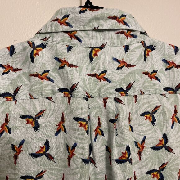 J. Crew 100% Linen Parrot‎ Bird Garden Men’s Large Short-Sleeve Shirt Classic - Picture 7 of 7